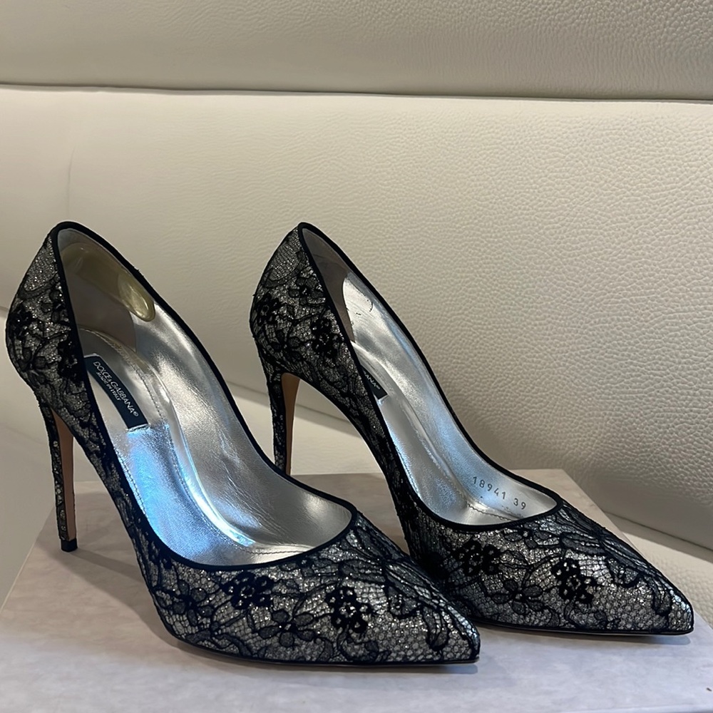 Dolce & Gabbana Elegant Night Lace Black Glitter Heels